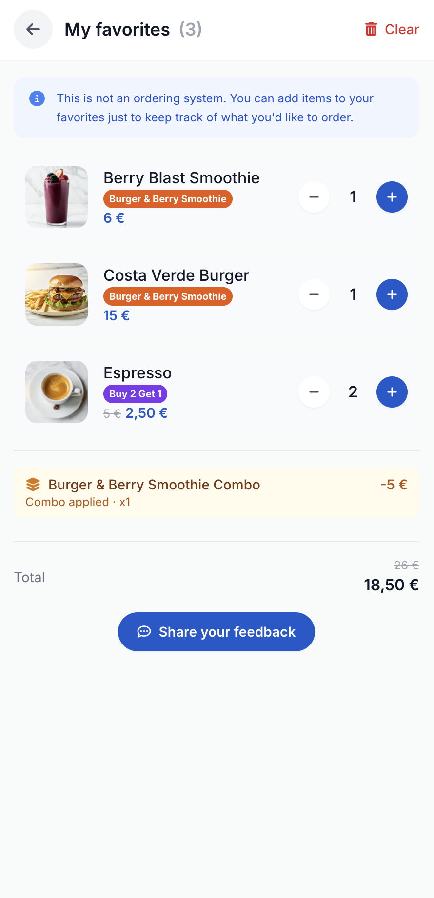 Campagne affichée sur l'écran des favoris du menu client