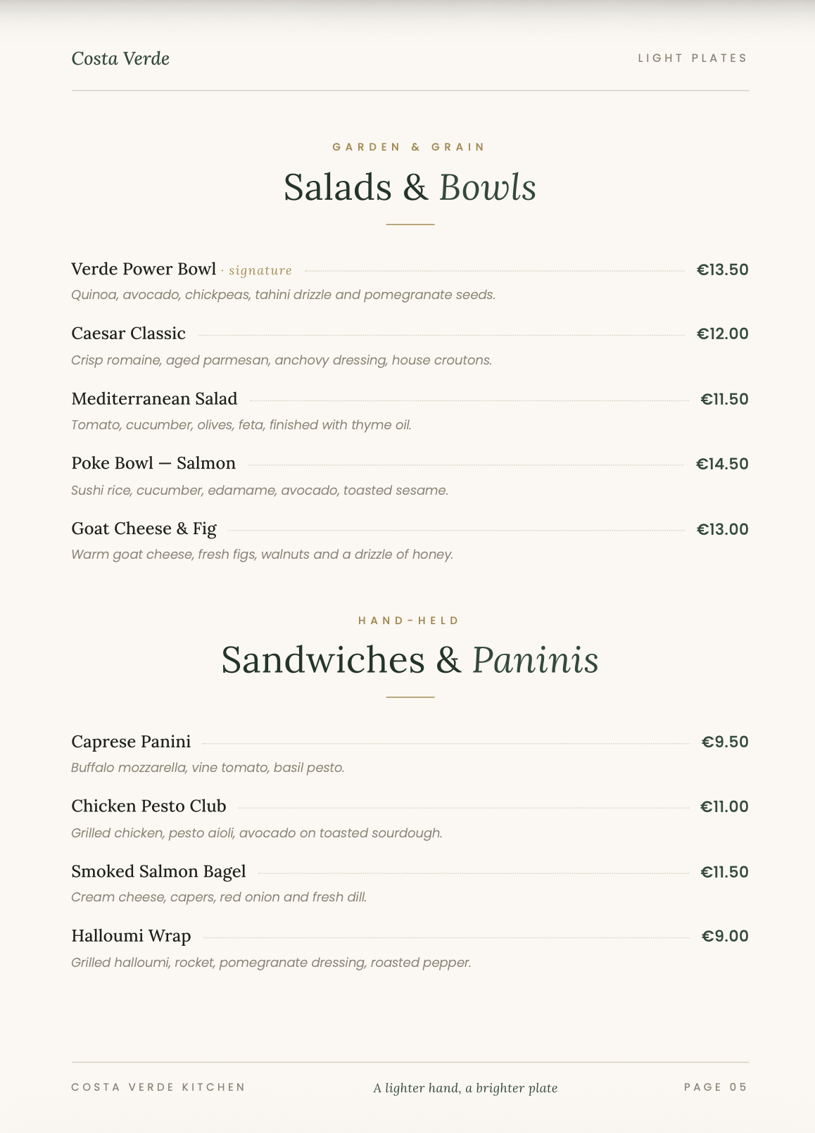 Exemple d'ancien menu PDF — simple, sans photos